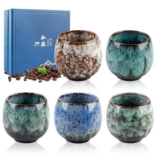 Espressotassen Set,5 Stück 110 Ml Espresso Tassen Set,Dickwandig Keramik Espressotassen,Mini-Espressotasse Aus Steingut,Mini Espresso Tassen Für Espresso,Mokka,Macchiato,Tee,Weihnachtsgeschenke