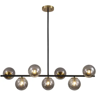 KCO Lighting Schwarz-Gold Lineare Pendelleuchte für die Küche, Mid-Century Modern Kronleuchter, 7-Flammig Rauchglaskugel Vintage Runder Kronleuchter