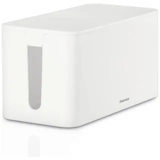 Hama Kabelbox, Mini (Kabelbox für Steckdosenleiste, einfaches Kabelmanagement, für Büro, Schreibtisch, Zuhause, Aufbewahrung von Ladegeräten, Festplatten etc., mit Gummifüßen) weiß