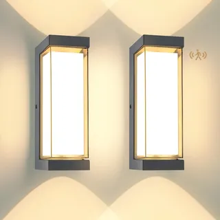 YindaLux 24W Aussenlampe mit bewegungsmelder LED, Anthrazit IP65 3000LM Wandleuchte Innen/Außen, 3000K Modern Außenleuchte mit bewegungsmelder, Aluminium Außenleuchte für Eingang, Flur, 2 Stück
