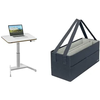 Leitz Ergo Compact Workstation Set Elektrischer höhenverstellbarer Sitz-/Steh-Schreibtisch mit Desk Sharing Arbeitstasche, 80 x 60 cm Stehpult belastbar bis 80 kg, 65340001 + 64440089