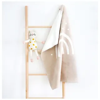 kids&me® beige Babydecke Oeko-TEX - warme Wolldecke für Kinder aus 100% Bio-Baumwolle - kuschelige Baumwolldecke für Babys mit süßem Regenbogen - 70x100cm