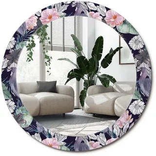 Wallfluent Spiegel Rund Ø 70 cm mit Aufdruck , Multicolor , Glas , 70x70x0.4 cm , Spiegel, Wandspiegel