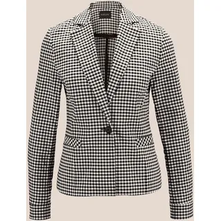 Jackenblazer MADELEINE "Blazer Blazer in feinem Vichy-Karo", Damen, Gr. 42, weiß (weiß, schwarz), Obermaterial: 69% Viskose CV. 13% Polyamid PA. 13% Polyester PES. 5% Elasthan EL., Modern, normal, Blazer Jackenblazer