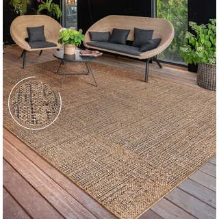 Outdoor Teppich wetterfest Modern Flachgewebe, Jute-Optik für Terrasse & Balkon Grösse 80x150 cm - Braun