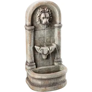 Dehner Gartenwandbrunnen Faro mit LED Beleuchtung, ca. 103.5 x 38 x 49.5 cm, Polyresin, grau
