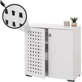 Kommode HWC-N87, Sideboard Schrank Anrichte, 3D-Flecht-Design 2 Türen 3 Staufächer Soft-Close, 82x80x37cm weiß - Weiß