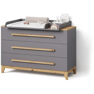 Livinity® Wickelkommode Mailo Grau/Artisan XL mit 3 Schubladen , Grau, Eiche Artisan , Holzwerkstoff , Rechteckig , 133x98x70 cm , Babymöbel & Kindermöbel, Babyzimmer, Wickelkommoden & Zubehör, Wickelkommoden