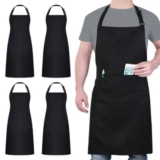 loteaf Kochschürze, wasserdichte Schürze, verstellbare Schürze mit 2 Taschen für Männer und Frauen, Schürze zum Kochen, Backen, Restaurant, Schwarz, 78 x 67 cm, 4 Stück