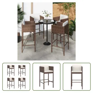 The Living Store Barhocker 4 Stk. mit Kissen Braun Poly Rattan - Braun