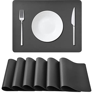 elagel Tischsets Abwaschbar, Platzsets Abwischbar 6er Set, Tischsets Leder Lederoptik Kunstleder Wasserdicht Platzdeckchen, Dunkelgrau Hitzebeständig Tischset für Küche Speisetisch, 40x30cm