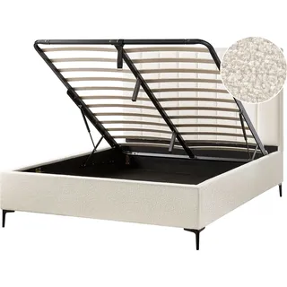 BELIANI Polsterbett Cremeweiß Bouclé Gesteppt mit Hohem Kopfteil Bettkasten Lattenrost 160x200 cm Hochklappbar für Schlafzimmer Doppelbett Ehebett - Weiß, Schwarz