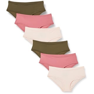 Amazon Essentials Damen Hipster, Unterwäsche (in Übergröße erhältlich), 6er-Pack, Dunkles Khakigrün/Mauve/Zartrosa, XL Große Größen