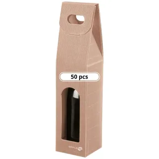 50X Geschenkkarton für Wein Öl Flaschenhalter mit Fenster Farbe Avana