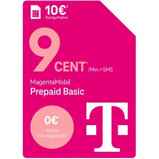 Telekom MagentaMobil Prepaid Basic | 9ct pro Minute/SMS in alle dt. Netze | optionale Dayflat (50 MB) für mobiles Surfen verfügbar I ohne Vertragsbindung, volle Kostenkontrolle I 10 EUR Startguthaben