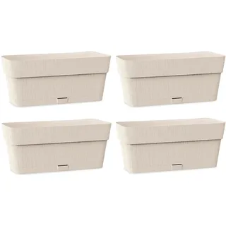 Kigima Pflanzenkasten 4er Set 30x13x12 Beige – Robuster Blumenkasten für Balkon & Fensterbrett aus Plastik – Stylischer Balkon Blumenkasten mit Wasserspeicher – Kleiner Balkonkasten für Blumen