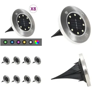 vidaXL Solar Bodenleuchten 8 Stk. LED RGB Lichtfarbe - Solar-Bodenleuchte - Solar-Bodenleuchten - Boden Solarleuchte - Boden Solarleuchten - Silber