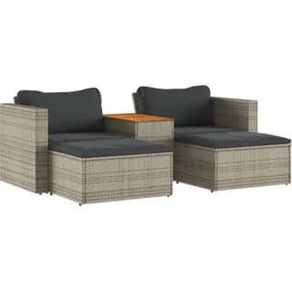 vidaXL 5-tlg. Garten-Sofagarnitur mit Kissen Grau Poly Rattan Akazie - Grau