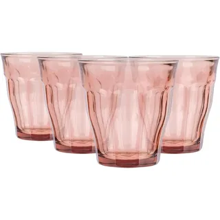 Duralex Set 4 Gläser gehärtetes Glas 25cl stapelbar, robuste Küchengläser für Wasser Saft Limonade, täglicher Gebrauch, bunte Farben, spülmaschinenfest, Picardie-Kollektion
