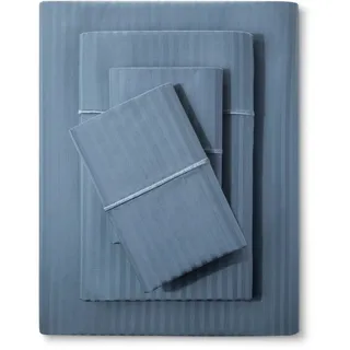 FEATHER & STITCH NEW YORK 500 Fadenzahl 100% Baumwolle Bogen-Set, Gestreift Blatt, weiche Satin Weave, Full Blatt, deep Taschen, Hotel Collection, Luxus Bedding Super 100% Baumwolle, blau, King Size