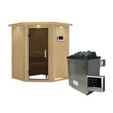 KARIBU Sauna »Tartu«, inkl. 9 kW Saunaofen mit externer Steuerung, für 3 Personen - beige