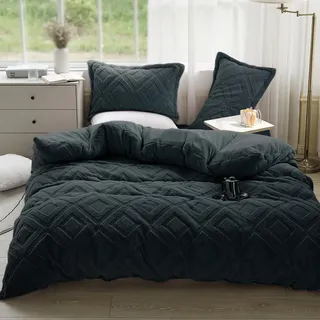 KEAYOO Plüsch Bettwäsche 135x200 cm Kuschelbettwäsche mit Flauschig Teddy Fleece Extra Warm für Winter Kissenbezug 80x80cm (Dunkelgrau, 135x200)