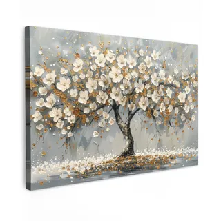 MuchoWow Leinwandbild Baum - Blumen - Weiß - Natur - Kunst XXL 150x100 cm , Textil , Kiefer , Rechteckig , 150x100 cm , FSC 100% , gerahmt , Bilder & Rahmen, Bilder, Leinwandbilder