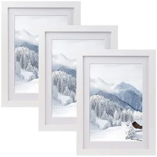 Joyshare 3er-Set DIN-A4-Bilderrahmen Weiß 21×30 cm mit Passepartout