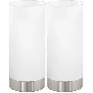 EGLO Tischlampe Damasco 1, Deko Tischleuchte, kleine Nachttischlampe aus Metall und Glas in Silber und Weiß, E27 Fassung (Packung mit 2)