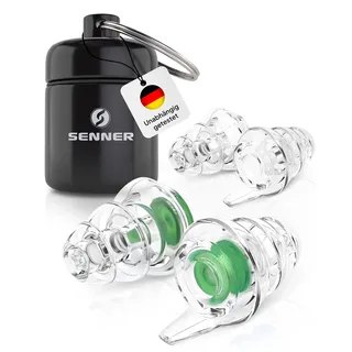 Senner MusicPro - Gehörschutz Ohrstöpsel Konzert, Festival, Musik und Party - Gehörschutz für Musiker, mit Schlüsselanhänger - Hi-Fi Gehörschutzstöpsel Earplugs | SNR 19 dB, transparent/grün