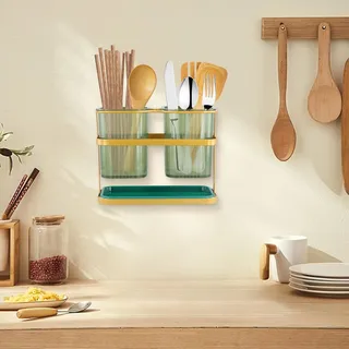 Zahnbürstenhalter - vielseitige Aufbewahrung - stilvolles Design - 1 Stück - grün und gold - 19 x 8 x 15 cm