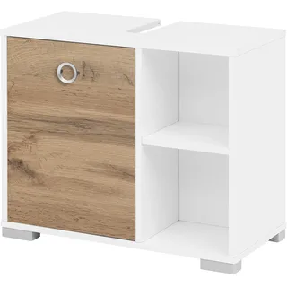 Schildmeyer Kimi Waschbeckenunterschrank 144253, Eiche Landhaus/kreideweiß, 65,3 x 33,1 x 57,5 cm