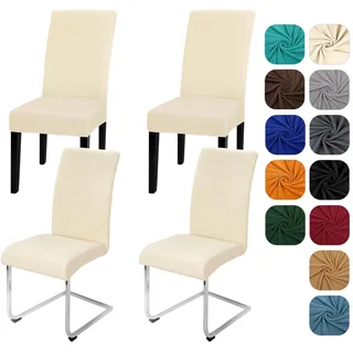 Yugarlibi Stuhlhussen 4er Set Stretch Stuhlhussen Schwingstuhl Elastische Hussen Stuhlbezug Abnehmbarer Waschbarer Stühle Schutz für Küche Restaurant Hotel Bankett Hochzeit (Beige, 4 Stück)