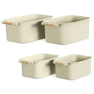 Navaris 4x Aufbewahrungsbox Aufbewahrungskiste mit Holzgriff - Box Organizer zur Aufbewahrung aus Kunststoff - Kiste Behälter für Badezimmer Küche