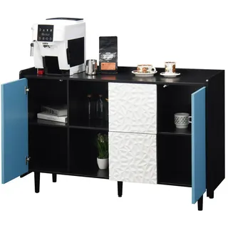 Okwish Sideboard 40/120/80 cm schwarz/blau aus MDF mit 2 Schubladen , Schwarz , Holzwerkstoff , 120x80x40 cm , Kleinmöbel, Kommoden, Sideboards
