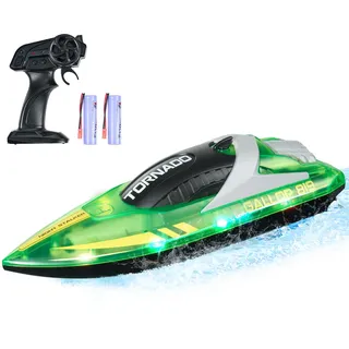 VEVOR RC Boot, 2,4GHz 12km/h, Ferngesteuertes Boot für Pools & Seen, Rennboot mit LED-Licht, 2 wiederaufladbare Batterien, Ganzkörper wasserdicht, Wasserspielspielzeug Geschenk für Erwachsene Jungen & Mädchen, Grün