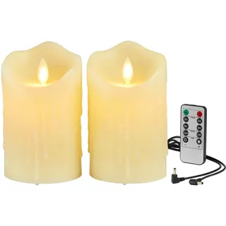 Wiederaufladbar Kerzen, LED Kerzen mit Wachstropfen, Halloween Kerzen, LED Kerzen mit Fernbedienung, Flammenlose Flackern Kerzen, Outdoor Kerzen mit Timer, Ladekabel Inbegriffen (12.5cm 2 Stück-Ivory)
