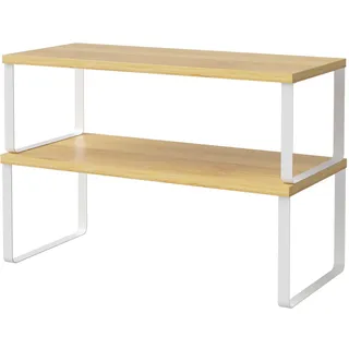 LIANTRAL Küchenschränke Organizer 2er Set, Küchenregal, Küchen Organizer aus Metall und Bambus, Erweiterbar und Stapelbar Gewürzhalter, kleines Regal, B 39,6 cm, Naturfarben und Weiß