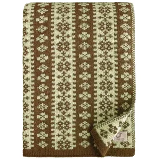 Linen & Cotton Luxus Warme Decke Wolldecke Gestrickt Arctic - 100% Reine Neuseeland Wolle, Beige/Braun (130 x 180cm) Wohndecke Kuscheldecke Strick Sofadecke Strickdecke Plaid Schurwolle Couch Sofa