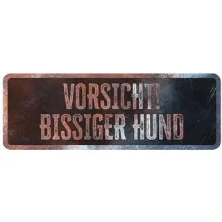 D&D Home, Warnschild Achtung an den Hund, 40 x 13 x 0,3 cm, deutsche Version, schwarzer Hintergrund, Warnschild aus Metall, rostbeständig, mit lustigem Text