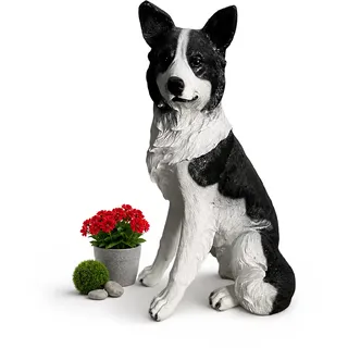 Relaxdays Gartenfigur Hund Collie 68 cm Weiß/Schwarz