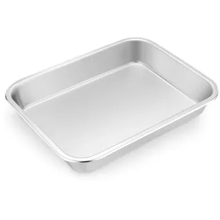 TEAMFAR Backblech, Edelstahl Kuchenblech Auflaufform, Rechteckig Kuchenform Backform Ofenform für Lasagne Brownie Tiramisu, 27 x 21 x 4,5cm, ungiftig & Gesund, spülmaschinenfest