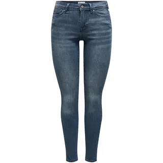 ONLY Damen Skinny Fit Jeans | Normal Waist Denim Stretch Hose | Bleached Used Design ONLWAUW, Farben:Dunkelblau, Größe:M / 32L