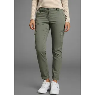 Cargohose KANGAROOS, Damen, Gr. 44, N-Gr, grün (oliv), Twill, Obermaterial: 98% Baumwolle, 2% Elasthan, relaxed fit knöchellang, Hosen Cargohose, mit aufgesetzten Taschen seitlich