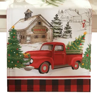 Elrene Home Fashions Vintage Christmas Tree Farm Tischläufer, Mehrfarbig, 13"x70" (Table Runner)