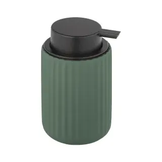 WENKO Keramik Seifenspender Belluno, mit Soft-Touch Oberfläche, Moderner Seifenspender ideal geeignet für Badezimmer, Gäste-WC und Küche, 1 Stück, Farbe: Grün, Pumpkopf: Schwarz