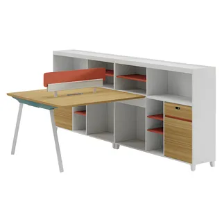 Moderner Bürotisch mit Stauraum und orangefarbenem Akzent Regal und Schreibtisch