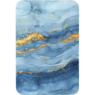 OnlyWow Badematte Aquarell - Blau - Kunst - Gold - Luxus - Modern Rutschfest 60x90 cm , Textil , Füllung: Polyurethan (Pur) , Rechteckig , 60x90 cm , Heimtextilien, Badtextilien, Badematten