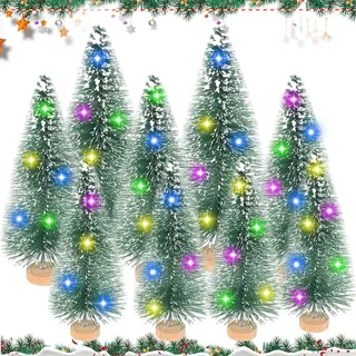 Mini Weihnachtsbaum, 9 Stück Weihnachtsbaum Künstlich, Grün Mini Tannenbaum, Tannenbaum Deko Klein, LED Künstlicher Kiefernbaum mit Holzsockel Schnee Effek Weihnachts Party Basteln for Tischdeko