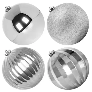 Benjia Weihnachtskugeln Groß Aussen, Extra Bruchsicheres Outdoor Draußen Draussen Kunststoff Weihnachtskugel Christbaumkugeln Kugeln Weihnachten (20cm/4STK, Silber)